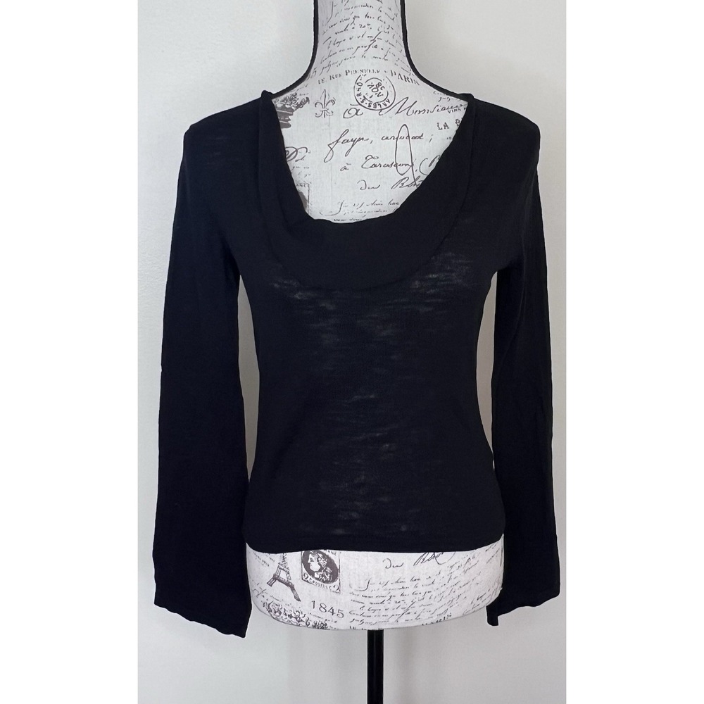 Edikted Black Top Long Sleeve Off Shoulder Flared Sleeves Sweater Top XS New‎